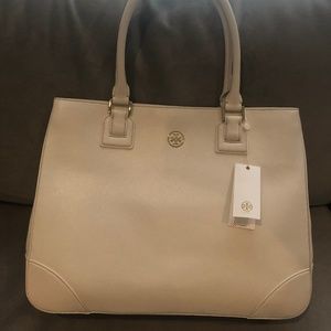 Tory Burch Ivory Saffiano Leather Tote- NEW!!